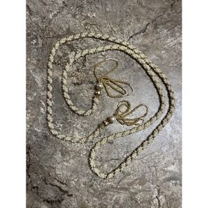 Vintage Beaded Rope‎ Tassle Necklace Faux Pearl Gold Beads Long